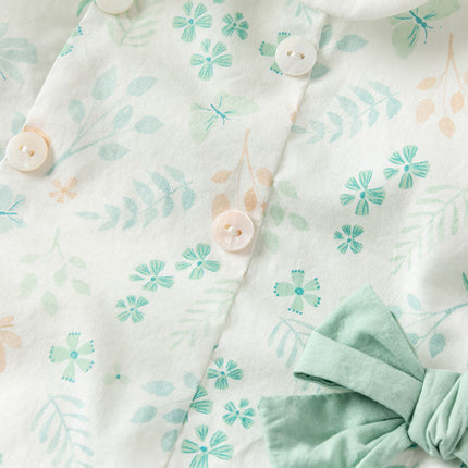 Girls Summer Cotton Leaf Print Sleeveless Dress