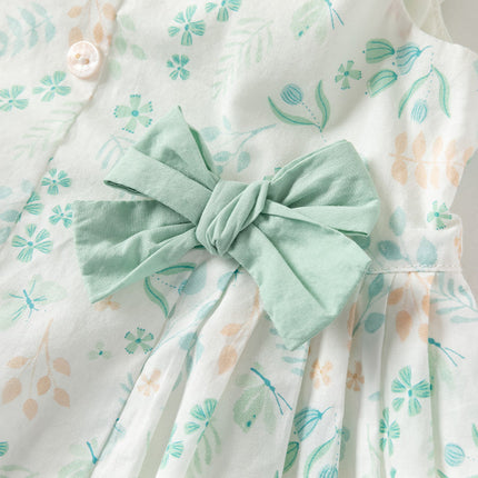 Girls Summer Cotton Leaf Print Sleeveless Dress
