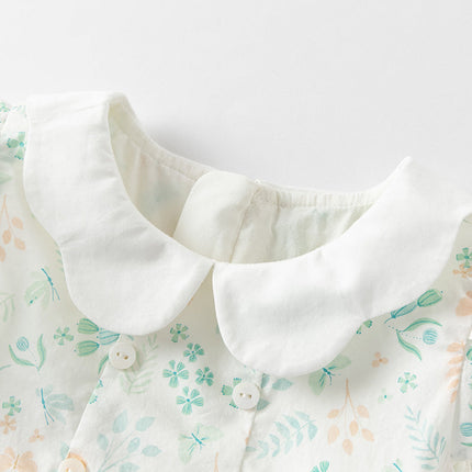 Girls Summer Cotton Leaf Print Sleeveless Dress