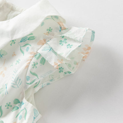 Girls Summer Cotton Leaf Print Sleeveless Dress