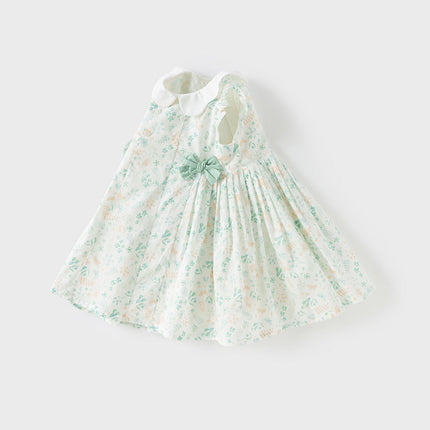 Girls Summer Cotton Leaf Print Sleeveless Dress