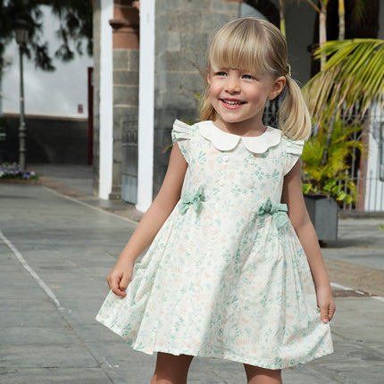 Girls Summer Cotton Leaf Print Sleeveless Dress