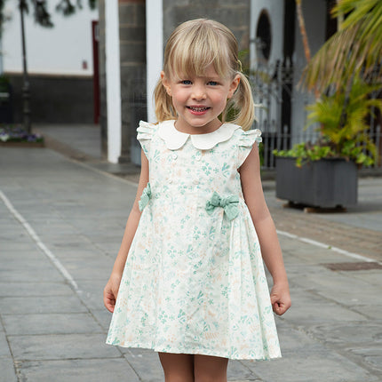 Girls Summer Cotton Leaf Print Sleeveless Dress