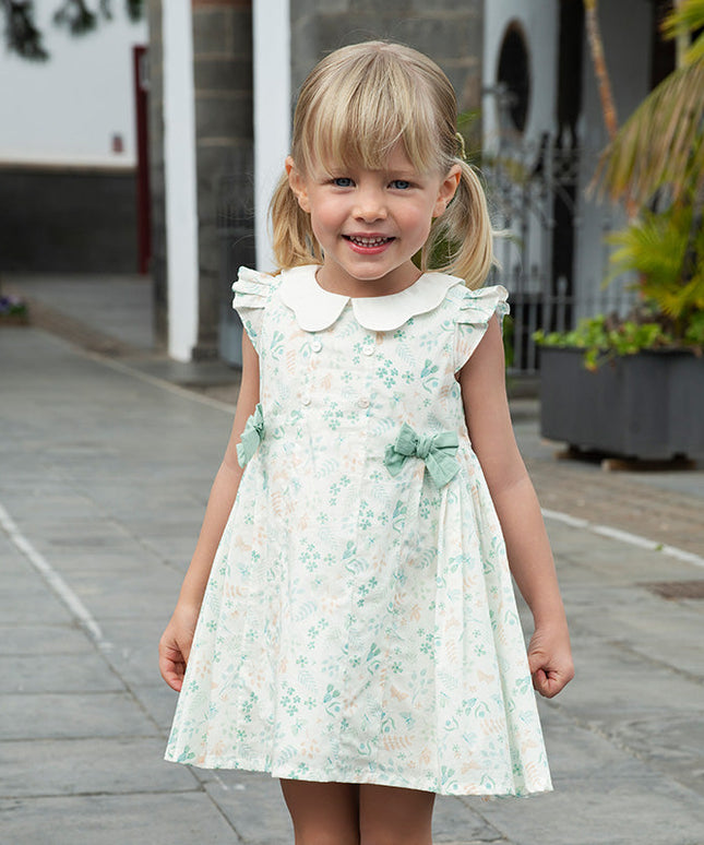 Girls Summer Cotton Leaf Print Sleeveless Dress