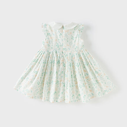 Girls Summer Cotton Leaf Print Sleeveless Dress