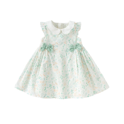 Girls Summer Cotton Leaf Print Sleeveless Dress