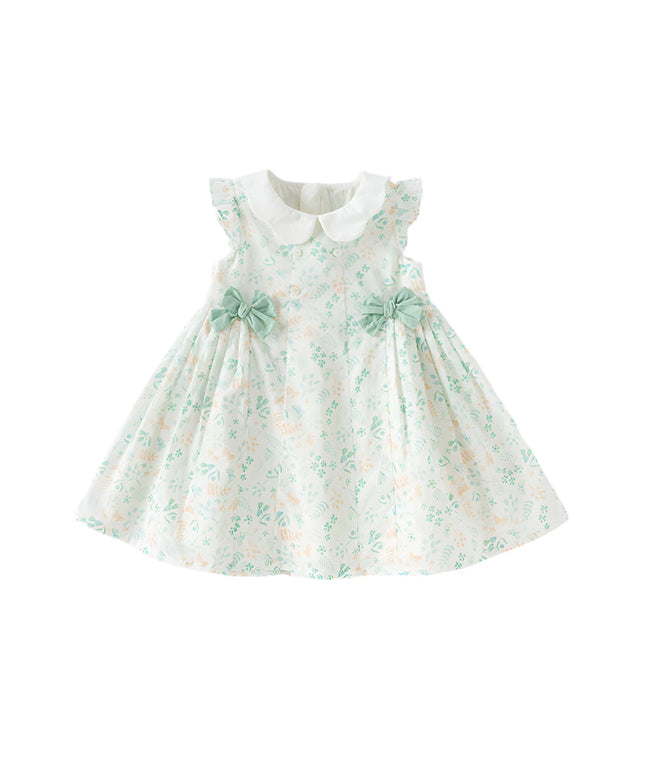 Girls Summer Cotton Leaf Print Sleeveless Dress