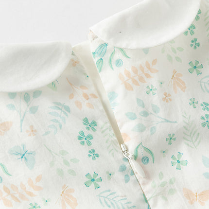 Girls Summer Cotton Leaf Print Sleeveless Dress