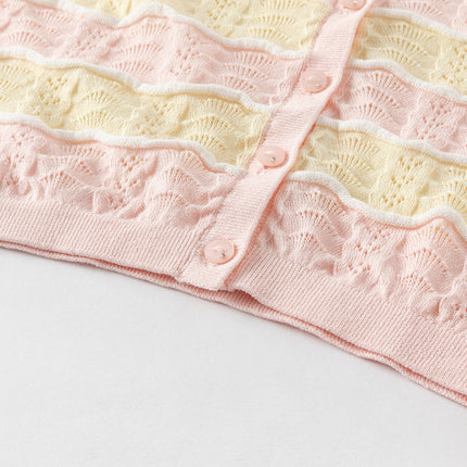 Kids Girls Summer Adorable Yellow Pink Striped Comfortable Cotton Cardigans