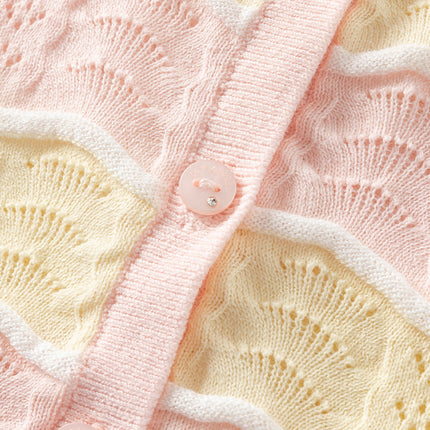 Kids Girls Summer Adorable Yellow Pink Striped Comfortable Cotton Cardigans