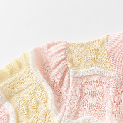 Kids Girls Summer Adorable Yellow Pink Striped Comfortable Cotton Cardigans