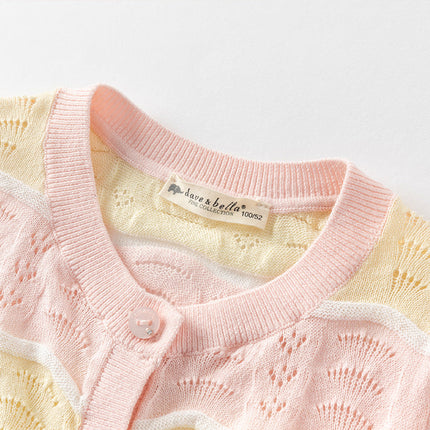 Kids Girls Summer Adorable Yellow Pink Striped Comfortable Cotton Cardigans