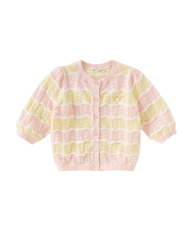 Kids Girls Summer Adorable Yellow Pink Striped Comfortable Cotton Cardigans