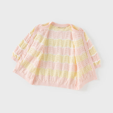 Kids Girls Summer Adorable Yellow Pink Striped Comfortable Cotton Cardigans