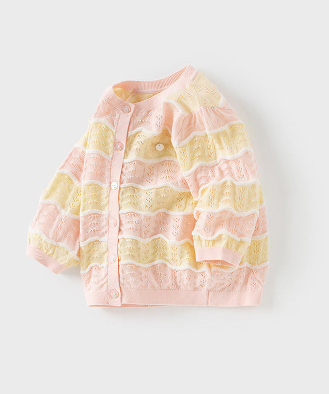 Kids Girls Summer Adorable Yellow Pink Striped Comfortable Cotton Cardigans