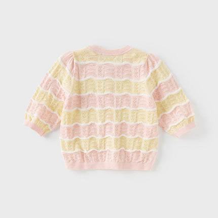Kids Girls Summer Adorable Yellow Pink Striped Comfortable Cotton Cardigans
