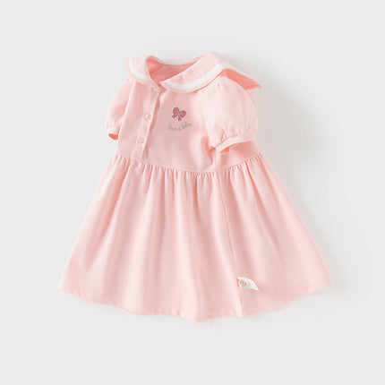 Girls Summer Navy Collar Pink Sweet Princess A-line Dress