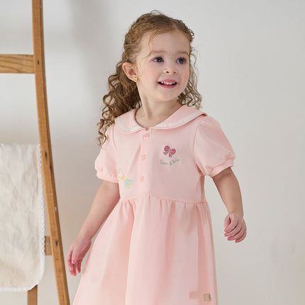 Girls Summer Navy Collar Pink Sweet Princess A-line Dress