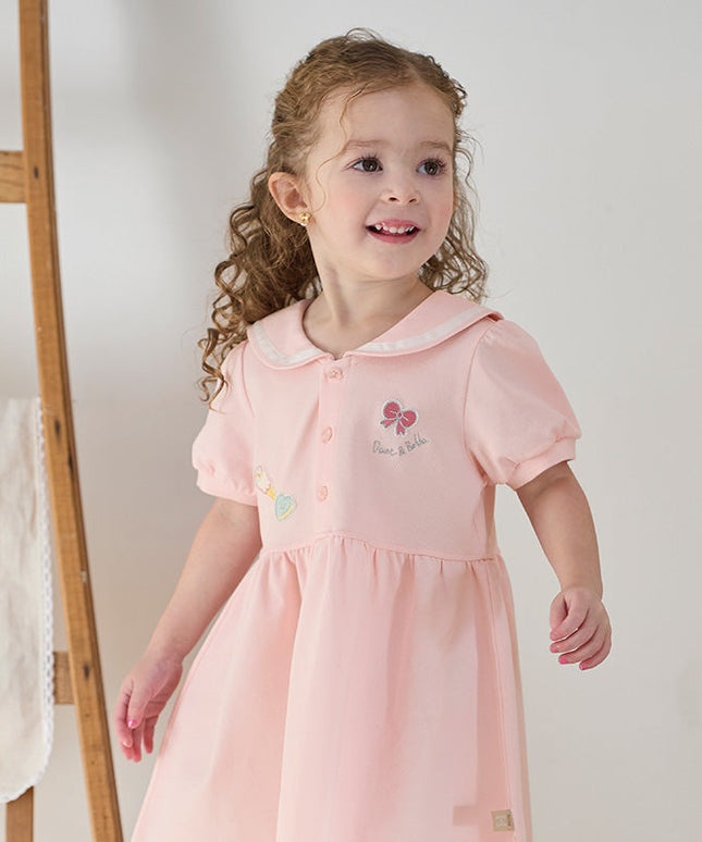 Girls Summer Navy Collar Pink Sweet Princess A-line Dress