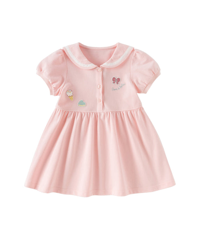 Girls Summer Navy Collar Pink Sweet Princess A-line Dress