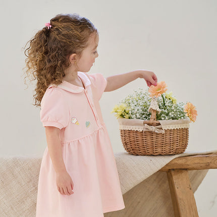 Girls Summer Navy Collar Pink Sweet Princess A-line Dress