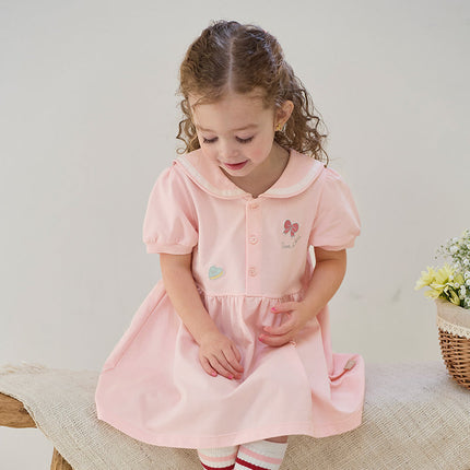 Girls Summer Navy Collar Pink Sweet Princess A-line Dress