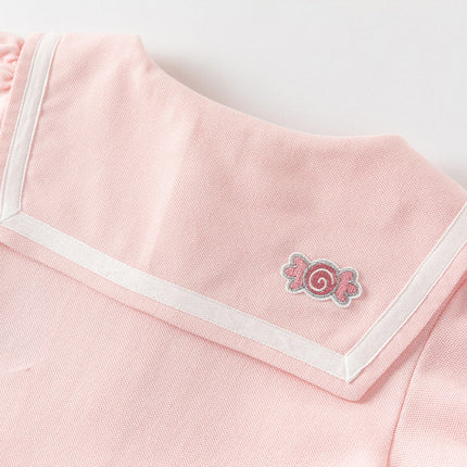 Girls Summer Navy Collar Pink Sweet Princess A-line Dress