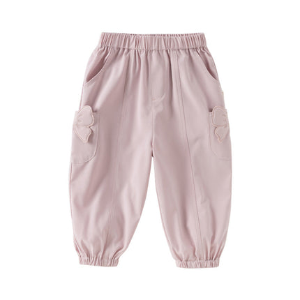Toddler Girls Summer Cute Grey Pink Loose Drawstring Pants