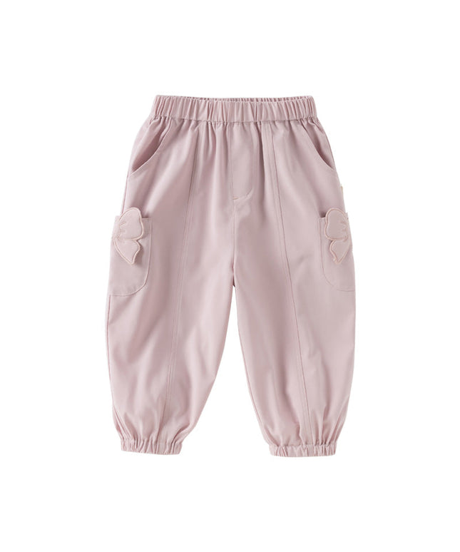 Toddler Girls Summer Cute Grey Pink Loose Drawstring Pants