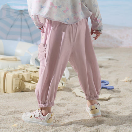 Toddler Girls Summer Cute Grey Pink Loose Drawstring Pants