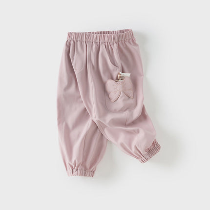 Toddler Girls Summer Cute Grey Pink Loose Drawstring Pants