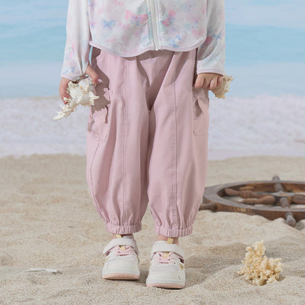 Toddler Girls Summer Cute Grey Pink Loose Drawstring Pants