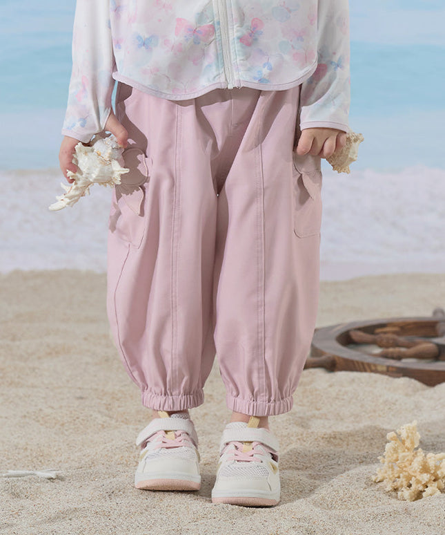 Toddler Girls Summer Cute Grey Pink Loose Drawstring Pants