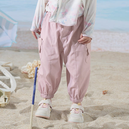 Toddler Girls Summer Cute Grey Pink Loose Drawstring Pants