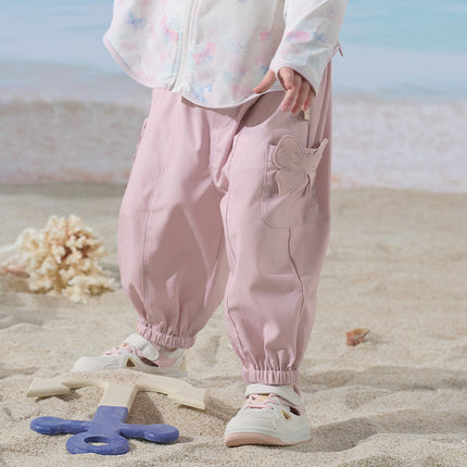 Toddler Girls Summer Cute Grey Pink Loose Drawstring Pants