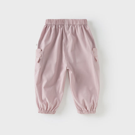Toddler Girls Summer Cute Grey Pink Loose Drawstring Pants