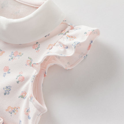 Girls Summer Pink Floral Print Doll Collar Sweet Dress