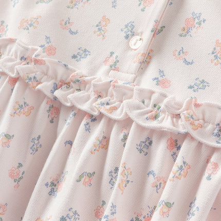 Girls Summer Pink Floral Print Doll Collar Sweet Dress
