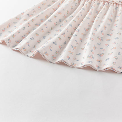 Girls Summer Pink Floral Print Doll Collar Sweet Dress