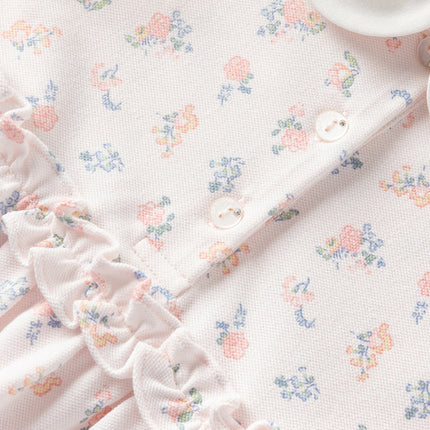 Girls Summer Pink Floral Print Doll Collar Sweet Dress