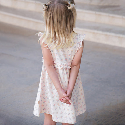 Girls Summer Pink Floral Print Doll Collar Sweet Dress