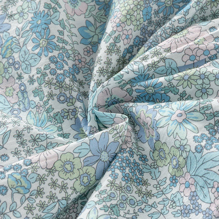 Girls Summer Blue Floral Print Bubble Sleeve Dress