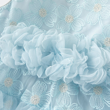Girls Summer Light Blue Sleeveless Lace Mesh Dress (hair band)