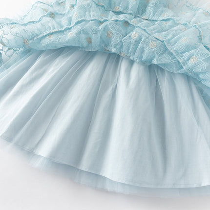 Girls Summer Light Blue Sleeveless Lace Mesh Dress (hair band)