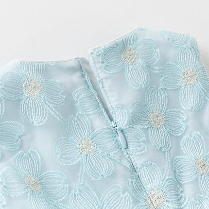 Girls Summer Light Blue Sleeveless Lace Mesh Dress (hair band)