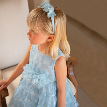 Girls Summer Light Blue Sleeveless Lace Mesh Dress (hair band)
