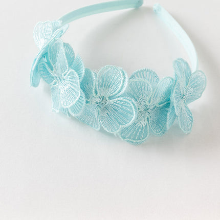 Girls Summer Light Blue Sleeveless Lace Mesh Dress (hair band)