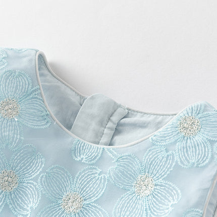 Girls Summer Light Blue Sleeveless Lace Mesh Dress (hair band)