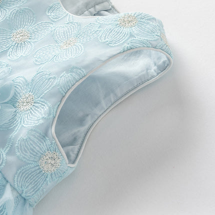 Girls Summer Light Blue Sleeveless Lace Mesh Dress (hair band)
