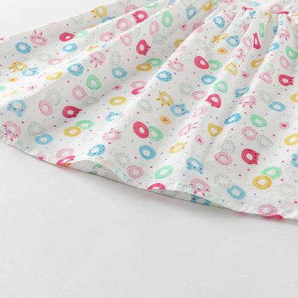 Girls Summer Cotton Doughnut Print Sweet Party Dress